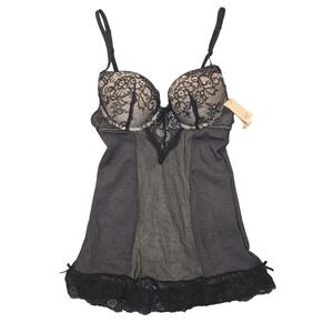 Rene Rofe NWT Babydoll Push Up Chemise Small Lingerie Black Lace Dainty Goth
